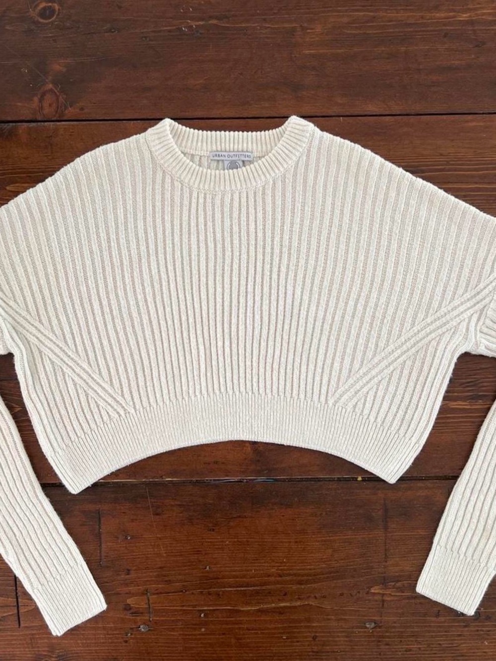 Urban Outfitters Ivory Ribbed Cropped Crew Sweater